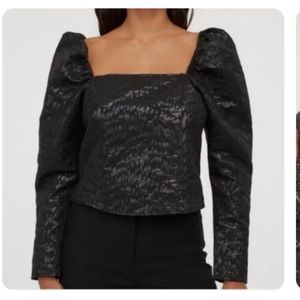 H&M Black Metallic Puff Sleeve Top